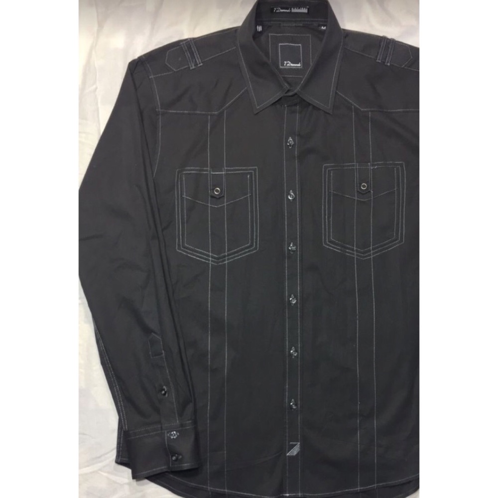 Men’s 7 Diamonds Black Casual Dress Shirt Size M